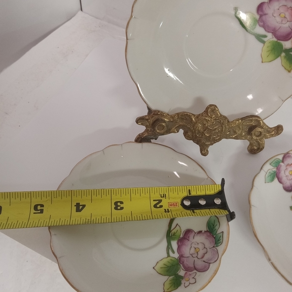 3 Vintage Japan Saucers 4.5" Pink Floral, Porcelain Gold Trim , Replacements - Picture 3 of 4